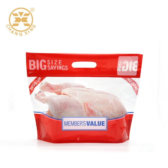 Benutzerdefinierter Druck 3 kg tragbare Lebensmittelverpackung aus Kunststoff Doypack Mylar-Beutel mit Reißverschluss und Fenster für gebratenes Hähnchen Pollo Asado