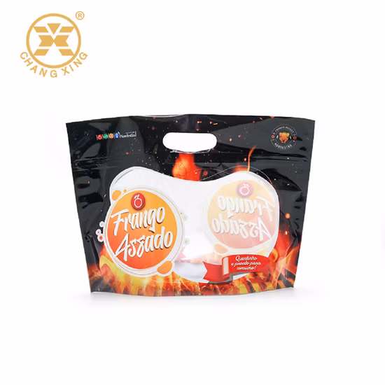 Benutzerdefinierter Druck 3 kg tragbare Lebensmittelverpackung aus Kunststoff Doypack Mylar-Beutel mit Reißverschluss und Fenster für gebratenes Hähnchen Pollo Asado